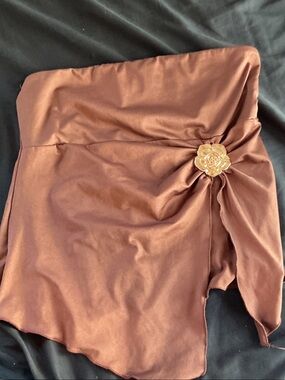 Satin Brown Wrap Skort with Floral Accent